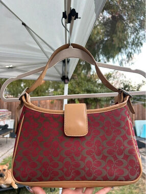 Boho red and beige purse
